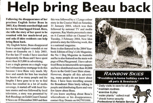 Beaudesert Shire News, Finding Beau, Stolen Dog