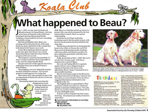 Queensland Country Life, The Bush Bible, Finding Beau, Stolen Dog