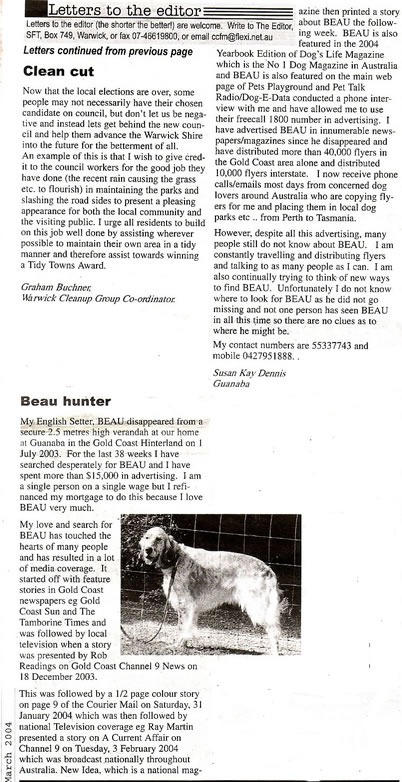 southern free times, finding beau, stolen dog, gold coast, australia